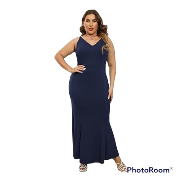 NWT Nemidor collection V- neck Short Sleeve Maxi Dress Navy | 18 - Picture 1 of 10